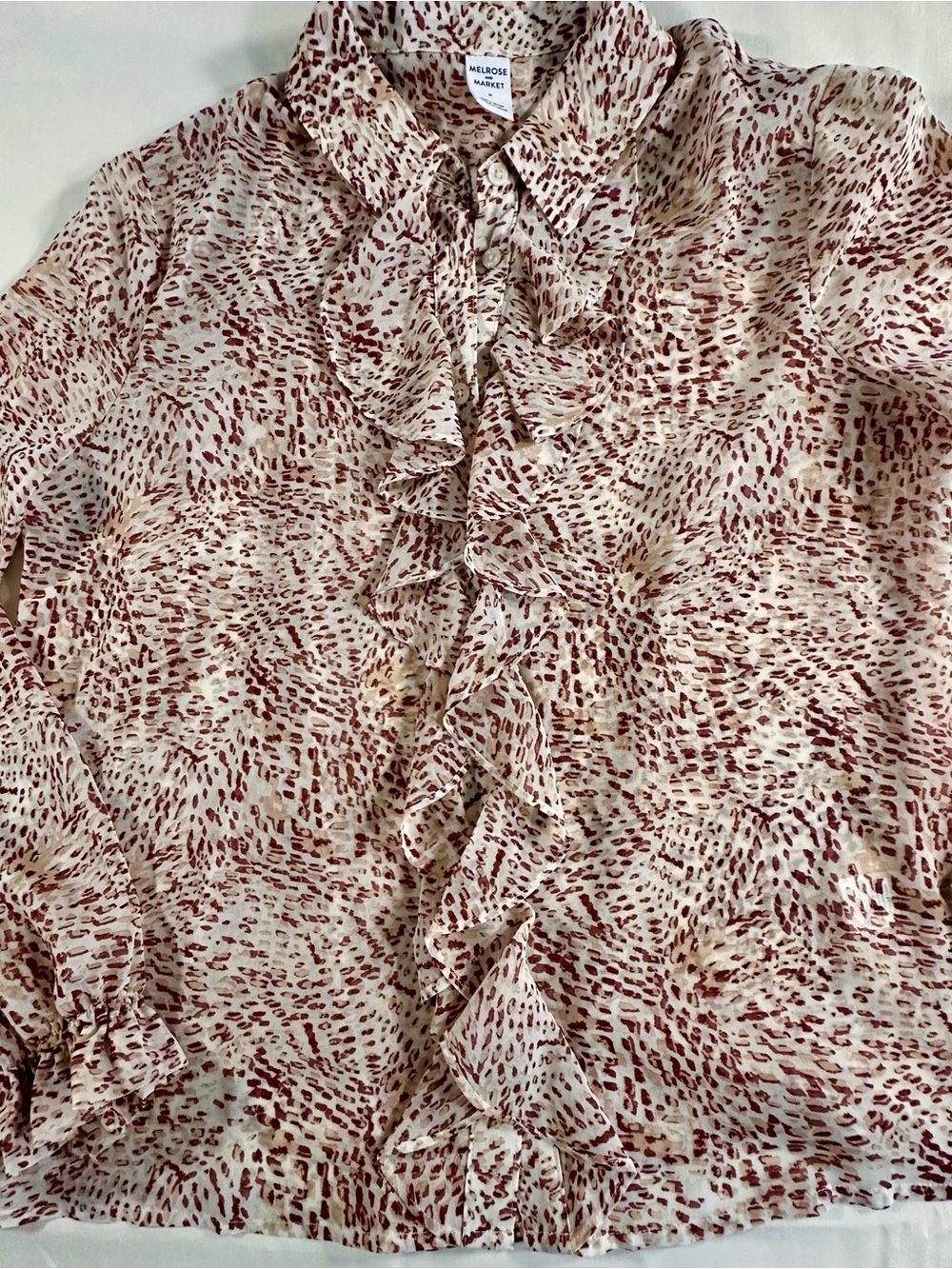 Melrose and Market Cream Ruffle Button-Front Printed Blouse